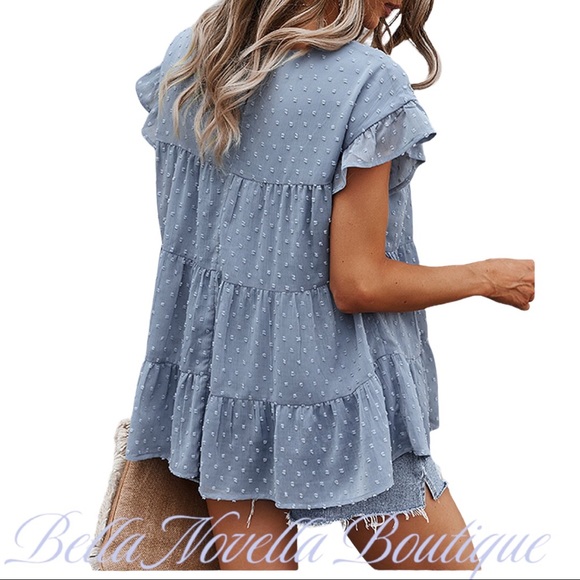 Blue Swiss Dot Tiered Blouse - Picture 7 of 8